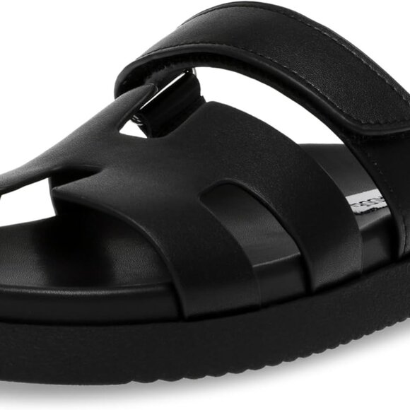 Women's Leather Slide Sandals 7.5 Flat Flatform Adjustable Stylish Comfortable - Picture 1 of 7